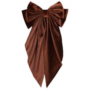 Brown Velvet Large Hair Bow Long Tail Bowknot Hair Barrette Clip 8.26 Inch Women Girls Fall Winter Ponytail Holder Hair Accessories
