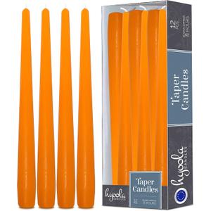 Hyoola Tall Taper Candles - 10 Inch Orange Unscented Dripless Taper Candles - 8 Hour Burn Time - 12 Pack