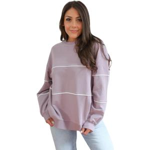 Movemama Relaxed Fit Invisible Zipper Breastfeeding Sweatshirt with Piping in French Terry Cotton (Large, Lilac)