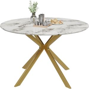 ALBAD 46.4" Round Dining Table, Mid Century Modern Round Dining Room Table for 4-6 with Metal Legs, Easy Assembly Coffee Table, Space-Saving Design for Kitchen and Dining Room (Marble)