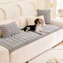 Tiwwie Couch Cover for Dogs Fuzzy Sofa Covers for Pet, Geometric Jacquard Coral Pet-Friendly Washable Non-Slip Sofas Slipcover Cushion Protector Pets Mat Dog Bed Mats Dim Gray 27.6x 59.06