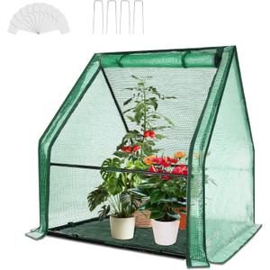 Ileading Small Greenhouse for Outdoor Indoor Portable Mini Garden Green House with Waterproof Pad, 4 Ground Stakes, 10 T-Shaped Plant Tags, Durable PE Plant Cover Tent, 36x36x42 Inch