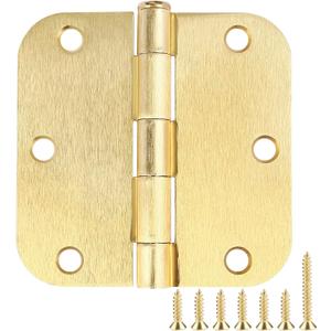 Door Hinges Satin Brass 3.5 Inch x 3.5" Interior Gold Door Hinges for Doors 12 Pack Brushed Brass Door Hinges 3-1/2" Rounded 5/8"Radius Corners Bedroom Residential Standard Indoor Door Hardware Hinge