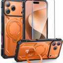 FNTCASE for iPhone 17 Pro Case: [360 Spin Magnetic Ring Kickstand] [Compatible for MagSafe] [Screen Protector] Heavy Duty Military Grade Protection Protective Phone Case with Stand Translucent Orange