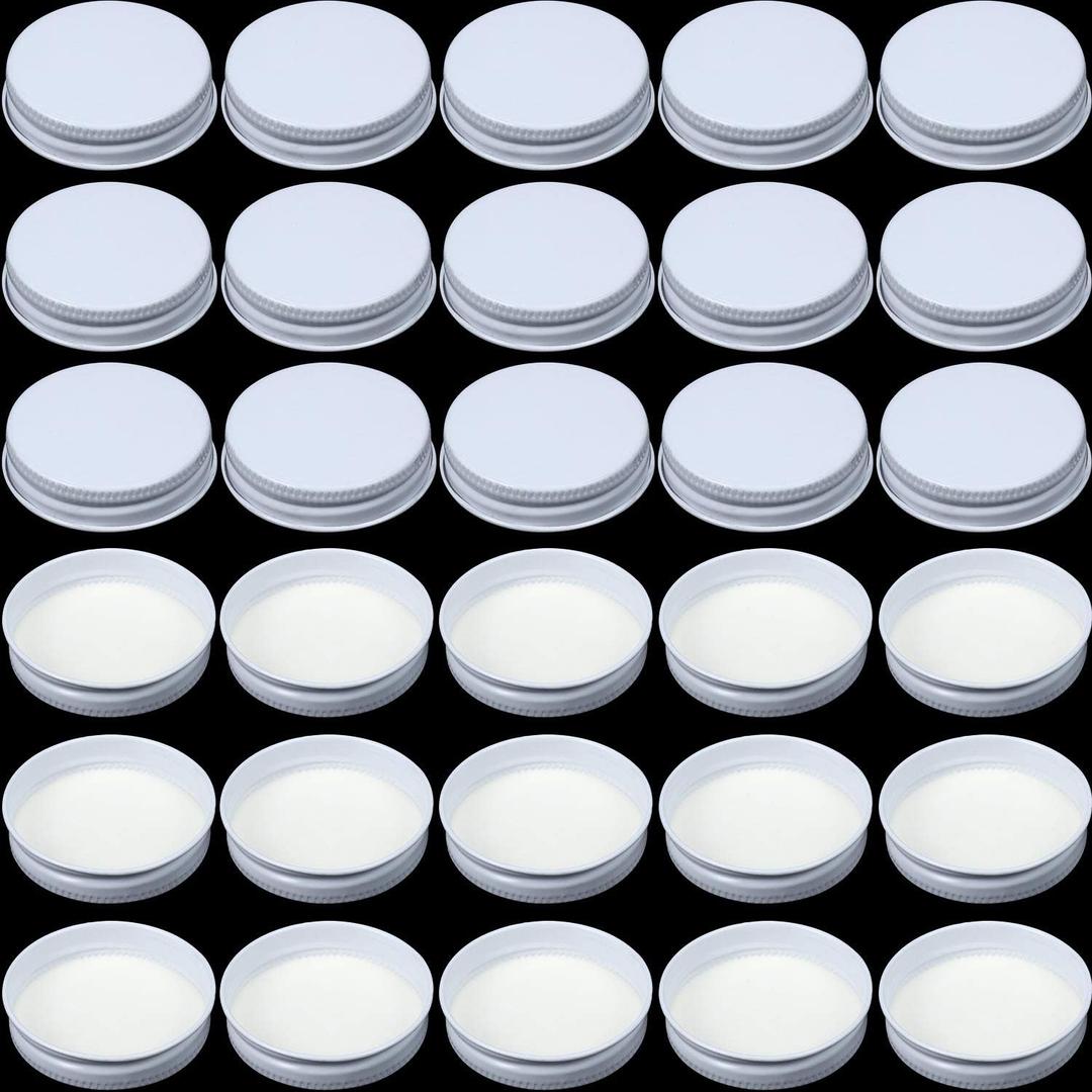 Patelai 36 Pieces 38 mm White Growler Caps Lids, Tinplate Metal Screw Caps with White Filling Glue Fits for Most 1/2 and 1 Gallon Jugs