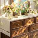 Boho Dresser Runner for Bedroom 13x72 Inch Beige Farmhouse Dresser Scarf, Woven Table Runner for Dresser Top TV Stand Coffee Table Rustic Home Decor