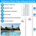 UPGRADED Pool Pole 15 Foot Telescopic Swimming Pool Poles,Telescopic Pool Cleaning Pole,Adjustable Professional Pole for Skimmer Net,Rake,Brush,Vacuum Head,Heavy Duty Aluminum Thicken 1.3mm Pole