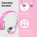 LilGadgets Connect+ Foldable Headphones, Adjustable Fit Soft Touch Padding for Kids with Mic, Volume-Limited & Noise Reduction On-Ear Wired Headset for School with SharePort - Pink, Ages 3-14
