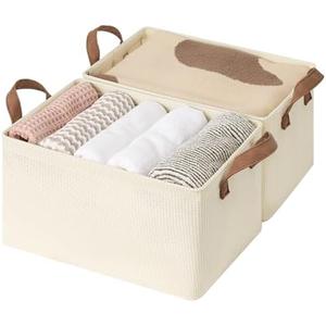 StorageWorks Storage Bins, Shelves Baskets for Organizing, Fabric Closet Organizers with Handles, Metal Frame, Beige-Texture, 2-Pack