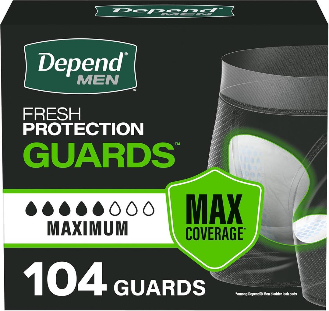 Depend Guards Incontinence Pads for Men, Maximum Absorbency, 104 Count 