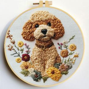 Punch Needle Kits Poodle Dog and Flowers Embroidery Starter Set with Hoop Easy for Beginners DIY Stress Relief Handmade Craft Hobby and Home Decor 20x20cm-6