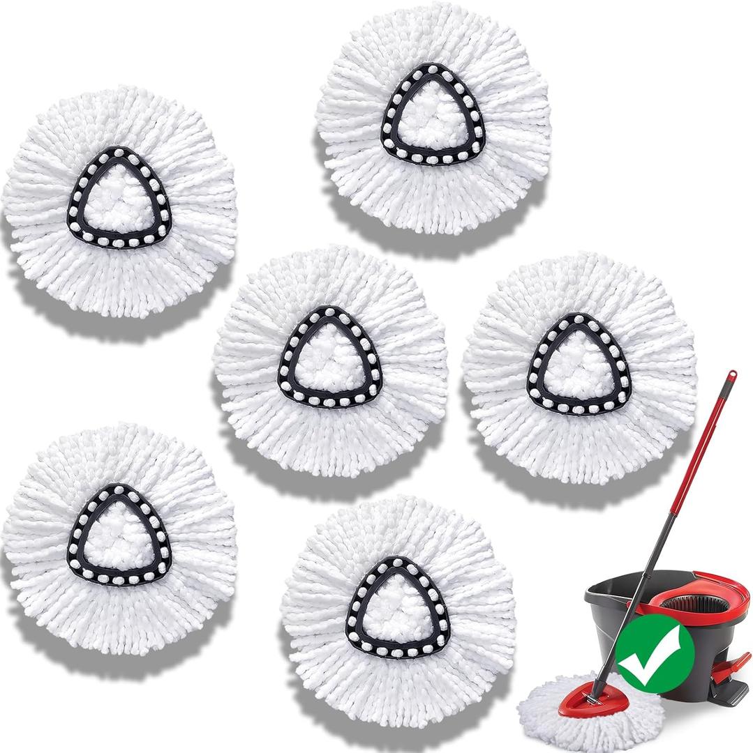 Mop Head Replacement for O-Cedar Easy Wring 1-Tank SystemExovyn Spin Mophead ReplacementsMicrofiber 6 Pack 360 Swivel Mop RefillsDeep Clean,Easy CleaningMachine Washable and Easy to Replace
