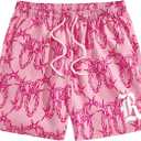 COZYEASE Men's Letter Graphic Print Drawstring Waist Shorts Casual Tie Front Track Athletic Gym Shorts (XS)