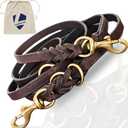 Multi Function 8ft Genuine Leather Dog Leash, Hands Free Training for Small, Medium and Large Dogs (Dark Brown, 8 Ft)
