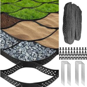 Gravel Grid 4x33 FT-2" Depth HDPE Geo Grid 1885 lbs Per Sq Ft Load with U-Shaped Stakes & Connectors for Driveway, Patio, Shed Base, Parking Lot, Grass Stabilization, Black