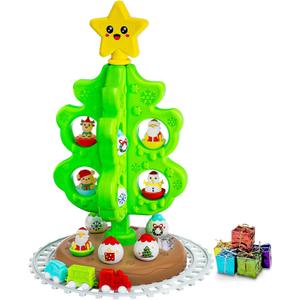 Montessori Inspired Christmas Activity Tree for Toddlers 1.5-3 Years - Sensory Toy with Roly Poly & DIY Train Track, Kids Interactive Holiday Tree Toy Set, Educational for Boys and Girls (Green)