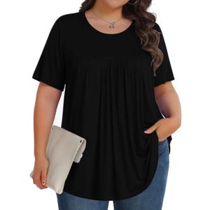 Womens Plus Size Tops Tunic Short Sleeve Crew Neck Shirts Casual Soft Blouse XL (01 Black)