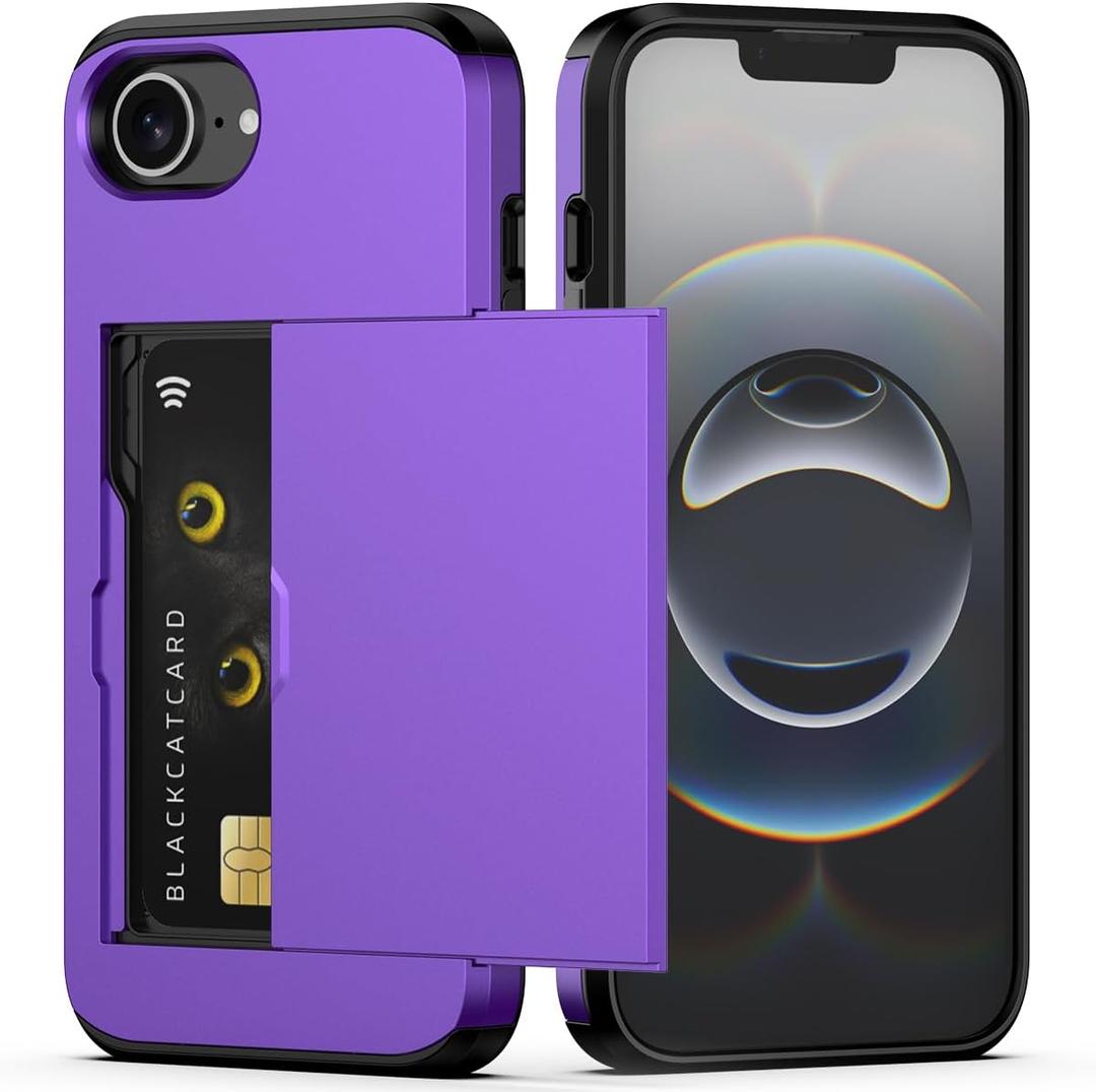 Nvollnoe for iPhone 17e Case, iPhone 16e Case with Card Holder Dual Layer Heavy Duty Protective Hidden Card Slot Slim Wallet Cover for iPhone 16e/17e 6.1''(Purple)
