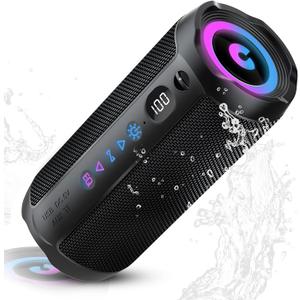 Portable Bluetooth Speaker, Bluetooth 5.4 Speaker, Dual Speaker with LED Display, Deep Bass,25H Playtime, Colorful RGB Lights,IPX7 Waterproof,TWS pairing for Outdoor/Home/Party/Travel,Gift Ideas