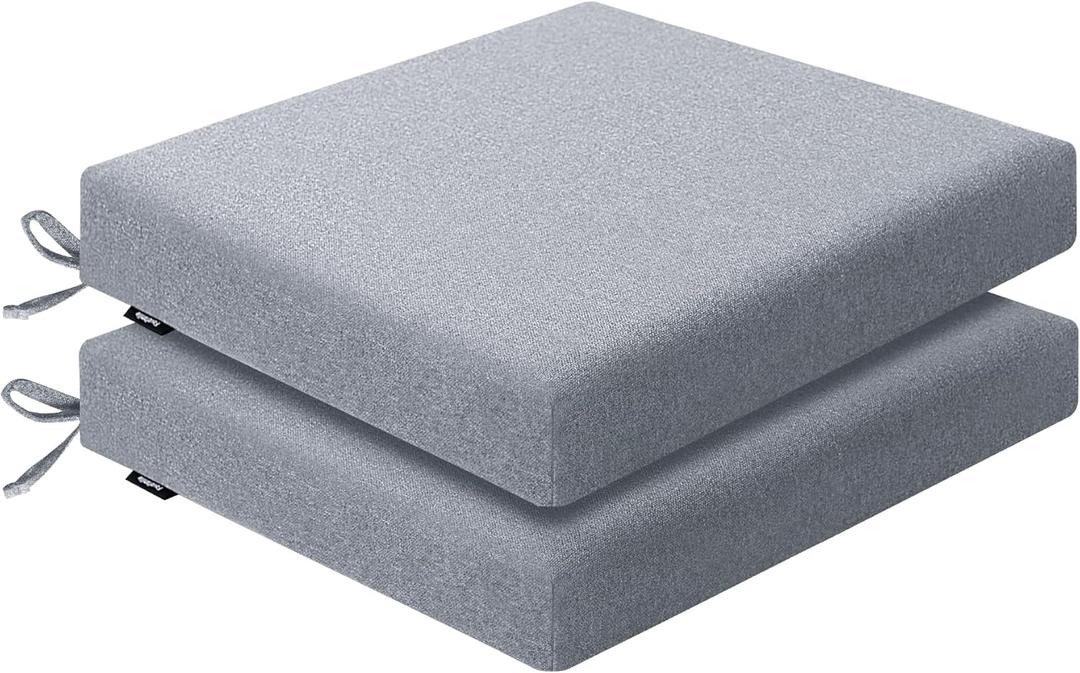 Outdoor Chair Cushions 19 x 19 x 2.5 Inch Set of 2, Water-Resistant & Fadeness Durable Patio Furniture Cushion for Garden Sofa Couch Chairs, Portable Comfort with Attach Ties, Light Grey