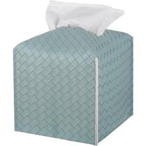 Tissue Box Cover PU Leather Tissue Holder Square Facial Tissue Case Facial Paper Organizer Dispenser for Bathroom, Vanity Countertop, Tabletop, Car, PowderBlue