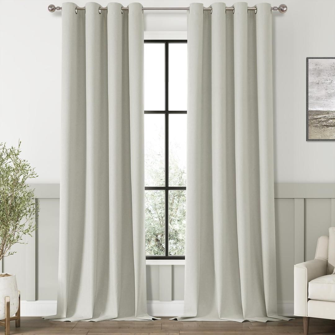 ChrisDowa 100% Blackout Greyish Beige Solid Curtains 108 Inches Long 2 Panels for Bedroom Living Room, Farmhouse Room Darkening Thermal Insulated Soundproof Grommet Top Window Treatment Drapes, 52x108
