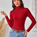 Turtleneck Tops for Women - Long Sleeve Shirts Lightweight Stretch Slim Fit Fall Fashion Basic Underwear Top Winter Clothes (Red, L)