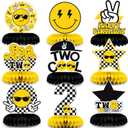 NANAGALI 9 Pcs Two Cool Honeycomb Centerpiece Two Cool Birthday Party Decorations - Happy Face 2nd Table Toppers Centerpieces Birthday Party favors