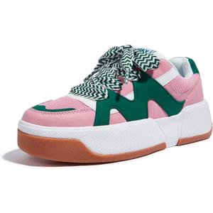 LUCKY STEP Womens Platform Fashion Sneakers Lace up Casual Faux Leather Comfortable Thick Sole Tennis Walking Shoes, 9