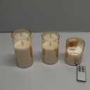 Eywamage Gold Glass Flameless Pillar Candles with Remote, Flickering Christmas LED Candles Battery Operated Set of 3
