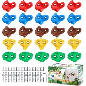 TOPNEW 25PCS Rock Climbing Holds for Kids, Large Climbing Holds for Play Set, Swingset - Adult Rock Wall Holds with Mounting Hardware for Indoor Outdoor Rock Climbing Wall