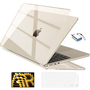EooCoo Compatible with MacBook Air 13 inch Case M5 2026-2022 M4 M3 M2 Model A3449 A3240 A3113 A2681, Mac Air 13.6 inch Hard Shell & Keyboard Cover & Screen Film & Type-C, Crystal Starlight