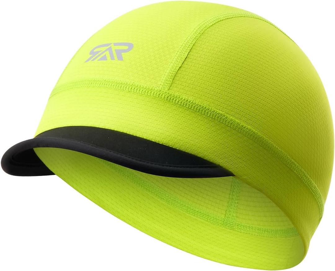 Skull Cap with Sun Visor - Moisture-Wicking Beanie for Cycling, Hiking - Cooling Short Under Helmet Liner for Men & Women (Green, L)