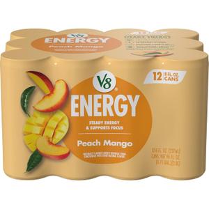 V8 Energy Peach Mango Energy Drink, 8 fl oz Can (12 Pack) (EXP 05/27/26)