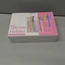 Straw Holder and Organizer for Reusable Straws Rack with Strong Suction Cup & Adhesive, Under Cabinet or On Wall Mount, No Drill Kitchen Organization for Metal, Glass, Silicone Straws White Pink