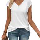 Womens Summer Tops Short Cap Sleeve Shirts V Neck Basic Tees Casual Fashion T Shirts (White, M)