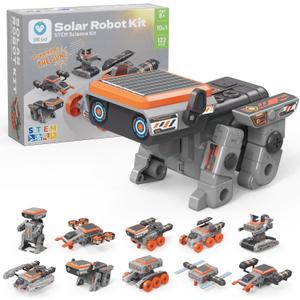 Sillbird Solar Robot Building Kit STEM Gift for Boys Girls Ages 8-14, DIY Educational Science Set for Kids Birthday, 10-in-1 Space Robotics Toys Powered by Sun with 112PCS (Grey)