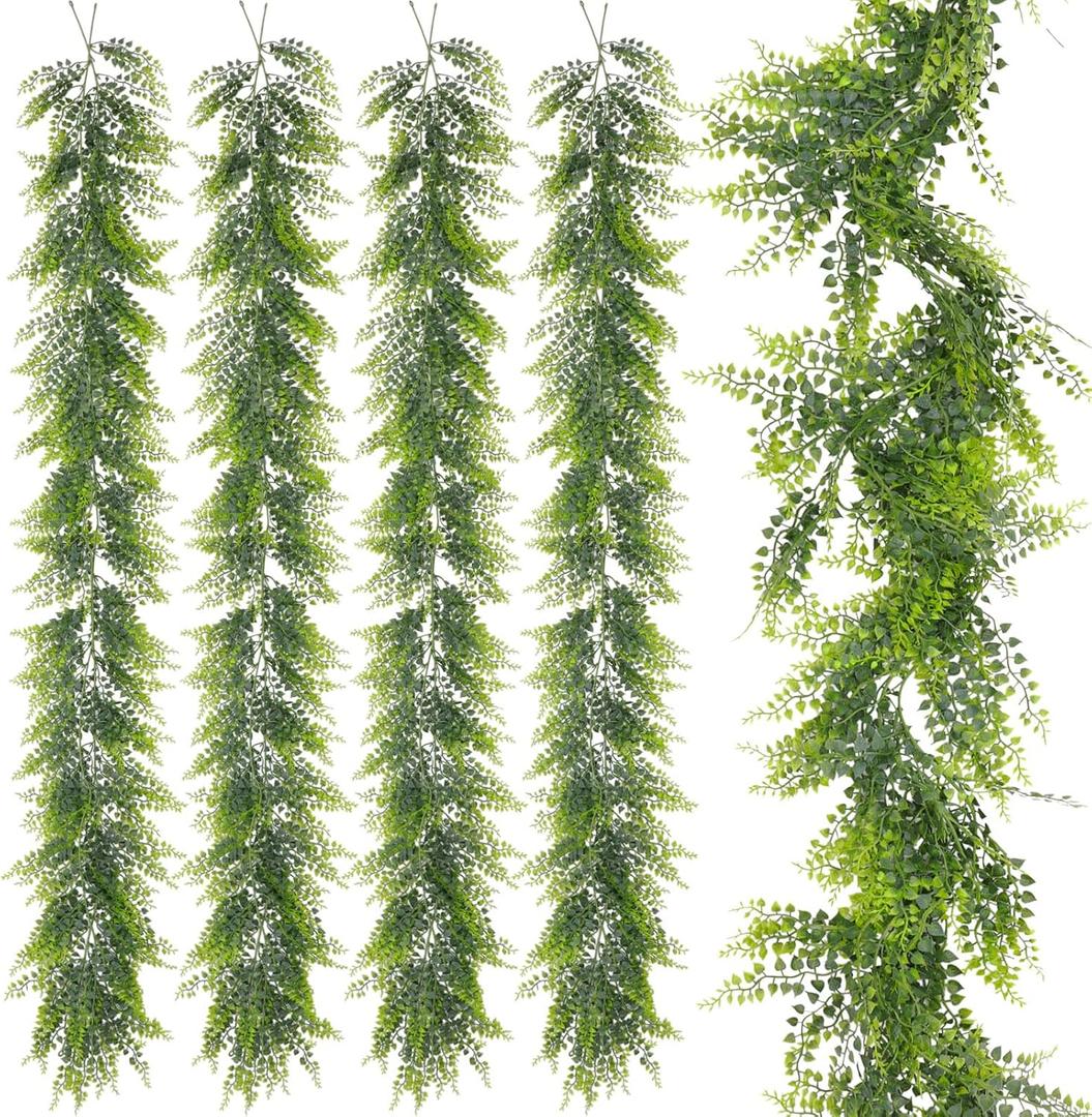 Suncalla 10 Pack 5.57ft Artificial Greenery Garland Lifelike Green Fake Vines Plastic Hanging Fern Leaf Garlands for Indoor Wall Mantel Home Decoration Wedding Arch Party Decor