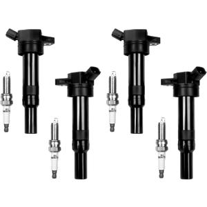 Ignition Coils Pack and Spark Plugs 273002E000 UF651 Compatible with 2012-2020 Elantra GT Coupe 2014-2020 Tucson 2.0L L4 2014 2015 2016 Forte 1.8L 2012-2019 Soul,Set of 4