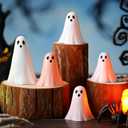 Amyhill 5 Pcs Halloween Ghost Figurine Resin Ghost Sculpture Statue Cute Halloween Decorations Spooky Tiered Tray Decor for Indoor Home Table Centerpieces Party Kitchen Tabletop Shelf (Cute,Pink)