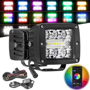 RGB LED Pods, Nirider 2PCS 3 Inch LED Light Bar with Wiring Harness LED Cube Lights Multicolor Bluetooth Color Changing Strobe Halo Offroad Driving RGB Fog Lights for Car ATV UTV RZR Truck