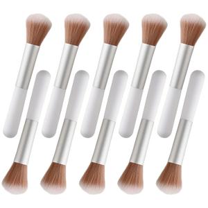 10-Piece Set Fluffy Beauty Makeup Brushes, Portable Blending Brushes with Eyebrow and Powder Application, White Mushroom-Design Plastic Travel Brushes for Makeup