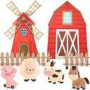 Honoson Large Farm Cardboard Cutouts Sets, Red Farm Party Decoration Farmhouse Backdrop Stand, Yard Signs for Baby Shower Birthday Rustic Party Supplies Photo Props(Cute Animal)