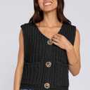 UEU Womens Chunky Sweater Vest Button Down Sleeveless Cardigan V Neck Crop Crochet Knit Tops 2025 Fashion Trendy Clothes (Black, M)