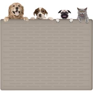 Largest Dog Food Mat, 48"x32" Silicone Dog and Cat Mat for Food and Water Bowls, Thinken Waterproof Non-Slip XXXL Pet Feeding Mat for Floors (Brown)