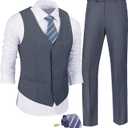 JPF Men's 2 Piece Slim Fit Suit Set, Solid Vest and Pants Suit for Men with Tie (3X-Large, Dark Grey)