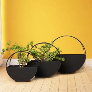 Textured Black Metal Garden Hanging Planters for Indoor Plants - Outdoor Hanging Plant Holder - Wall Plant Holder with Drain Holes for Plants and Flower (Set of 3)