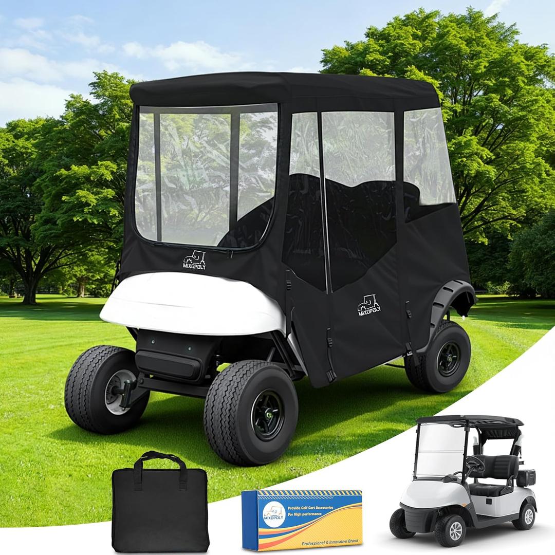 Golf Cart Enclosure Rain Cover 2&4Passenger, EZGO TXT RXV/Club Car Ds&Precedent and Yamaha, 600D Rain Cover Waterproof Windproof Snowproof and All-Weather Protection
