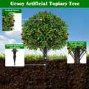 Artificial Boxwood Topiary Tree with Olive, Set of 2 Artificial Shrub Bushes with Ground Spike, Fake Evergreen Tree for Porch, Artificial Plants for Outdoor Planters Indoor UV Resistant