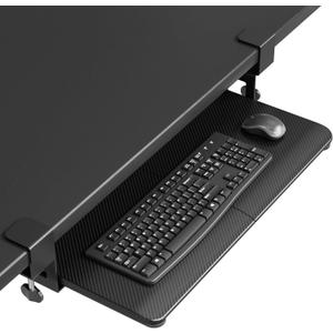 BONTEC KMT01 Under Desk Keyboard Tray, Pull-Out Keyboard & Mouse Platform with C-Clamp, 25.6 x 11.8 in Space-Saving Ergonomic Slide-Out Drawer, Black Carbon Fiber